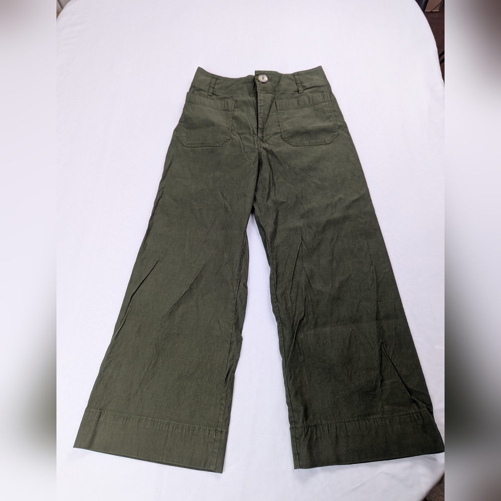 Maeve Anthropologie Olive Utility Wide-Leg Capris